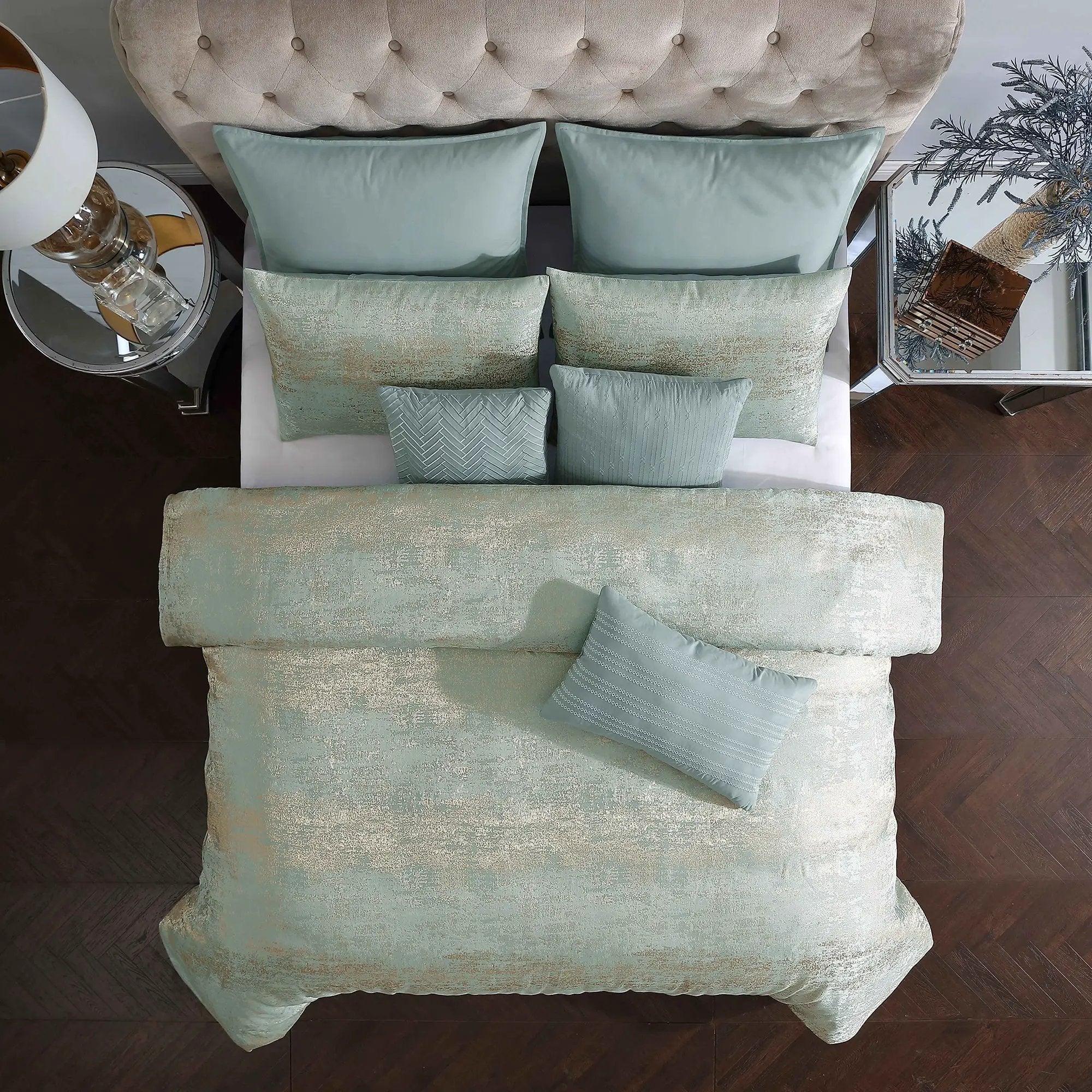Vesta Gold Satin Circle-Quilted 7-Piece Comforter Set by HouseOfZazla