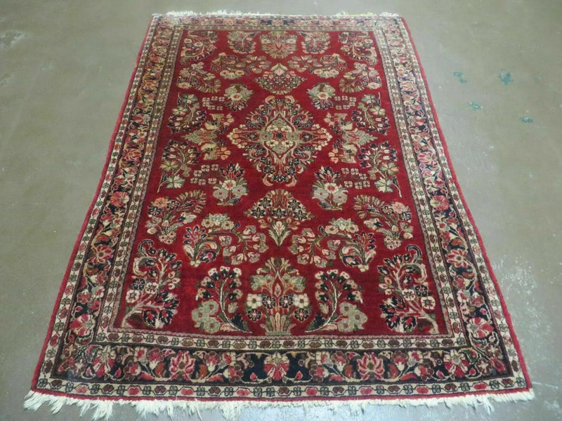 Red Persian Sarouk Rug 3x5, Antique Persian Carpet 1920s, Hand Knotted, Floral, Wool, Oriental Rug, Handmade Rug by Jewel Rugs