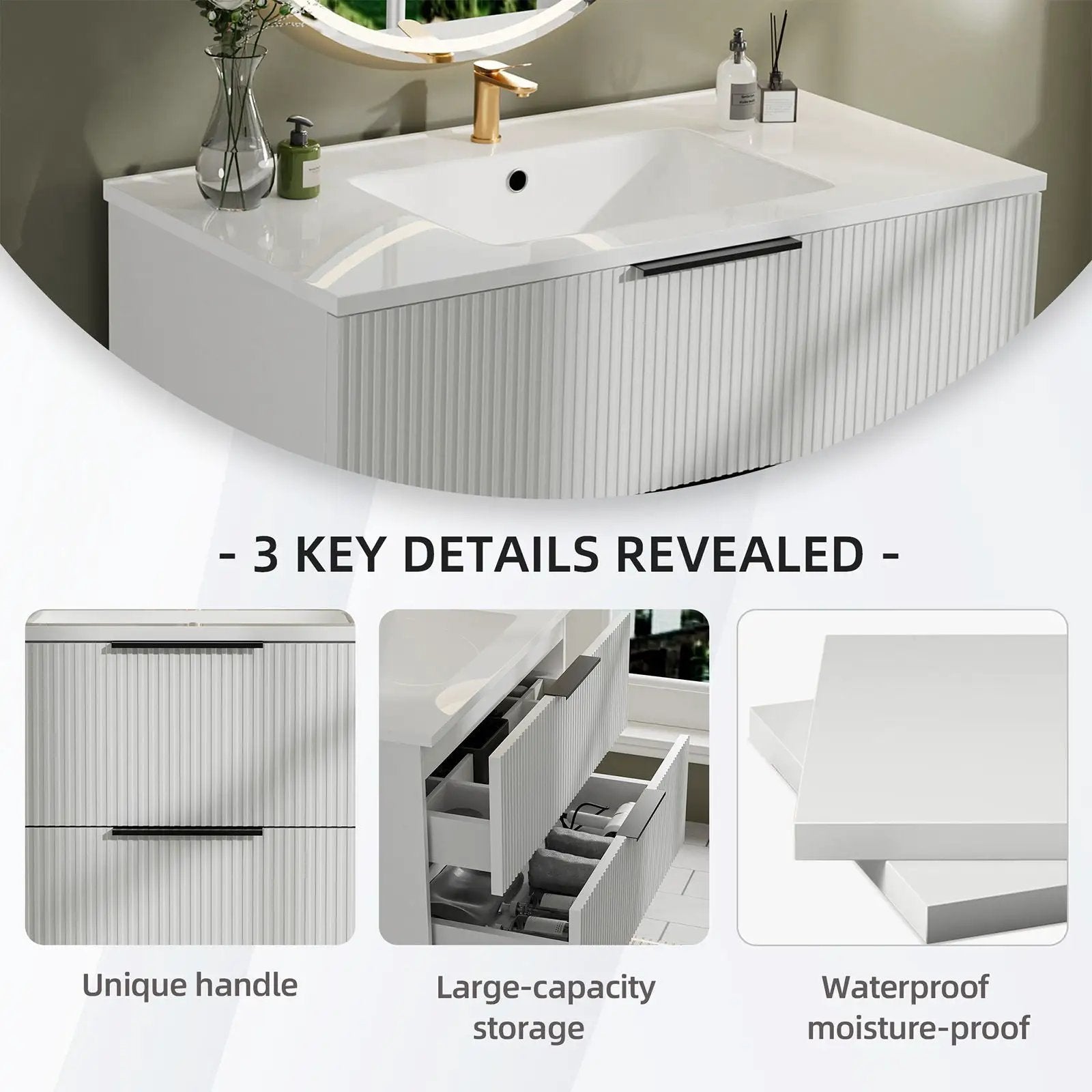 Modern Wall Mounted Floating Bathroom Vanity With Sink And Drawers