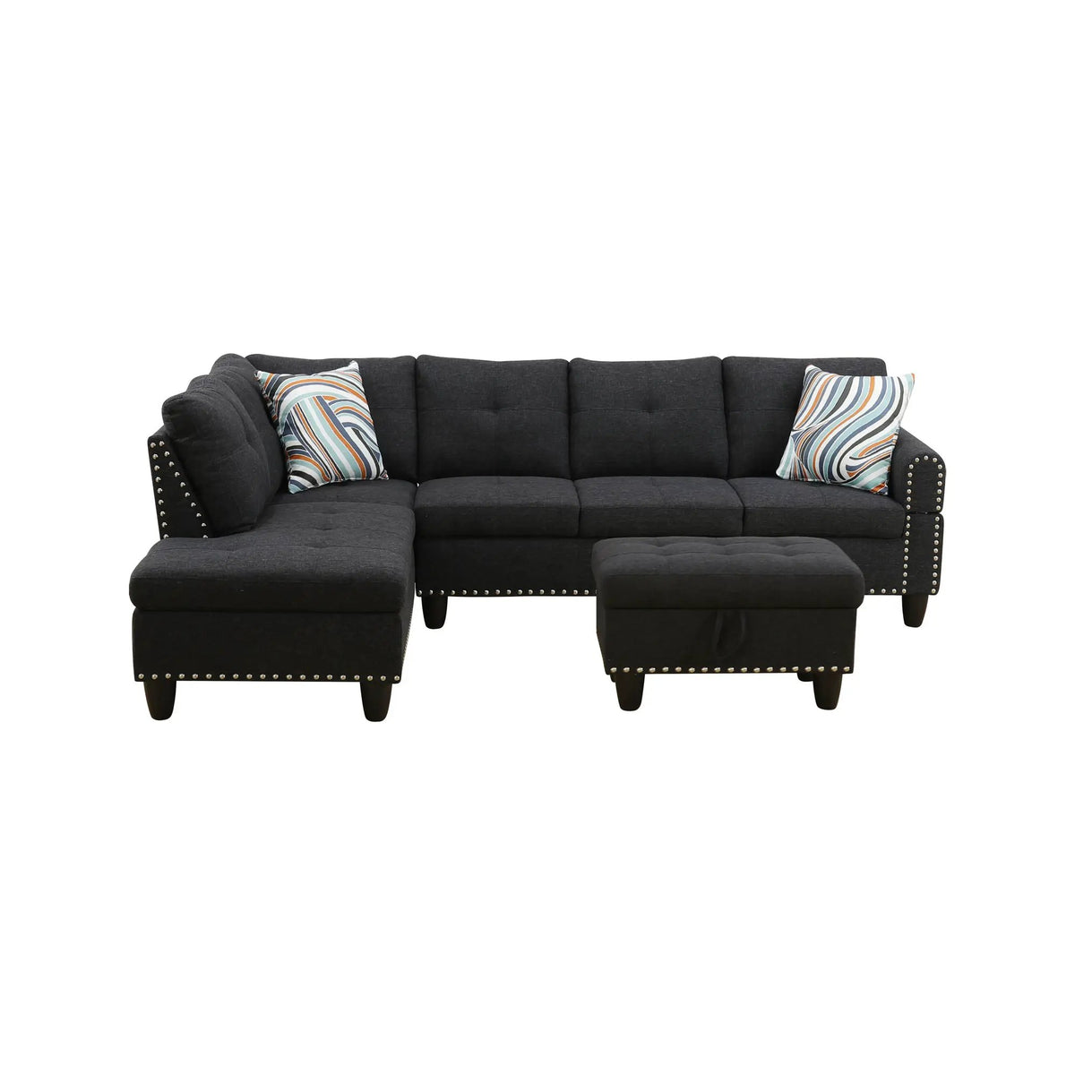 Reversible L-Shaped Sectional Couch with Storage Ottoman, Tufted by HouseOfZazla