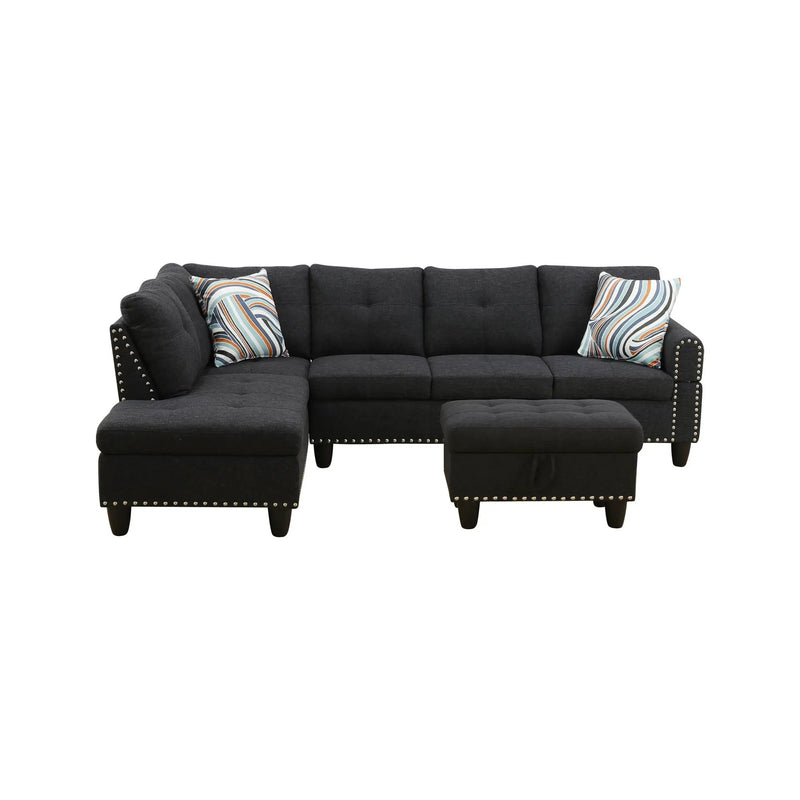 Reversible L-Shaped Sectional Couch with Storage Ottoman, Tufted by HouseOfZazla