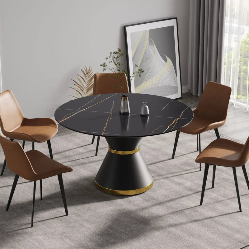Round Modern Artificial Stone Carbon Steel Base Dining Table, Can Accommodate 6 People - Black by HouseOfZazla
