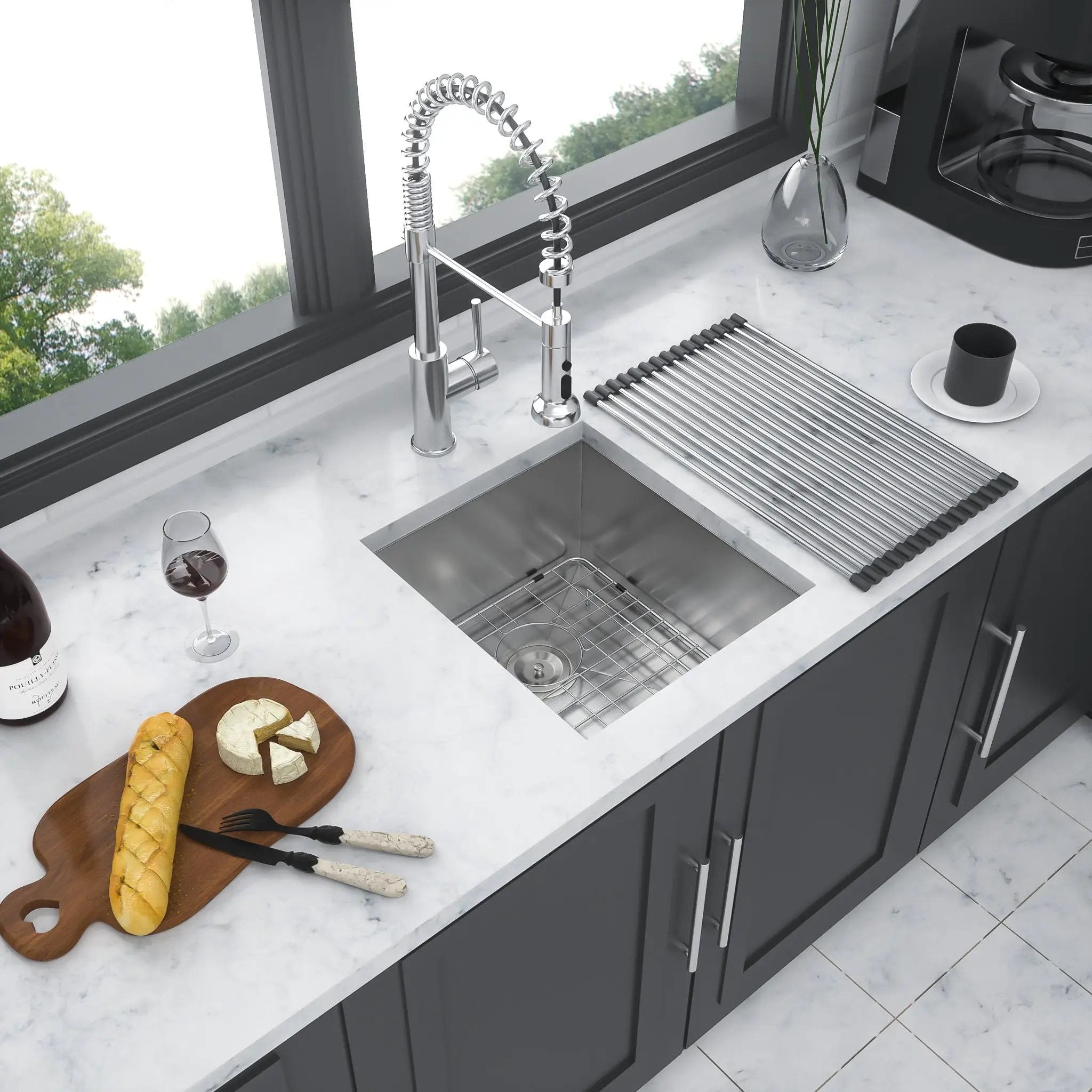 13" Undermount Stainless Steel Kitchen Sink 16 Gauge 9" Deep Single Bowl Basin - Brushed Nickel by HouseOfZazla
