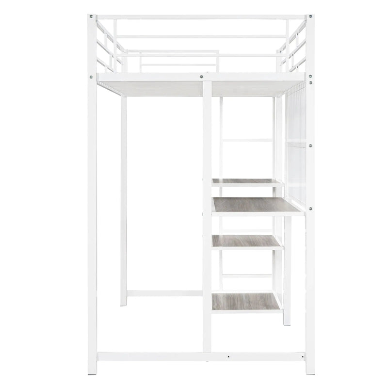 Metal Loft Bed With Desk, 3 Shelves And Ladder by HouseOfZazla
