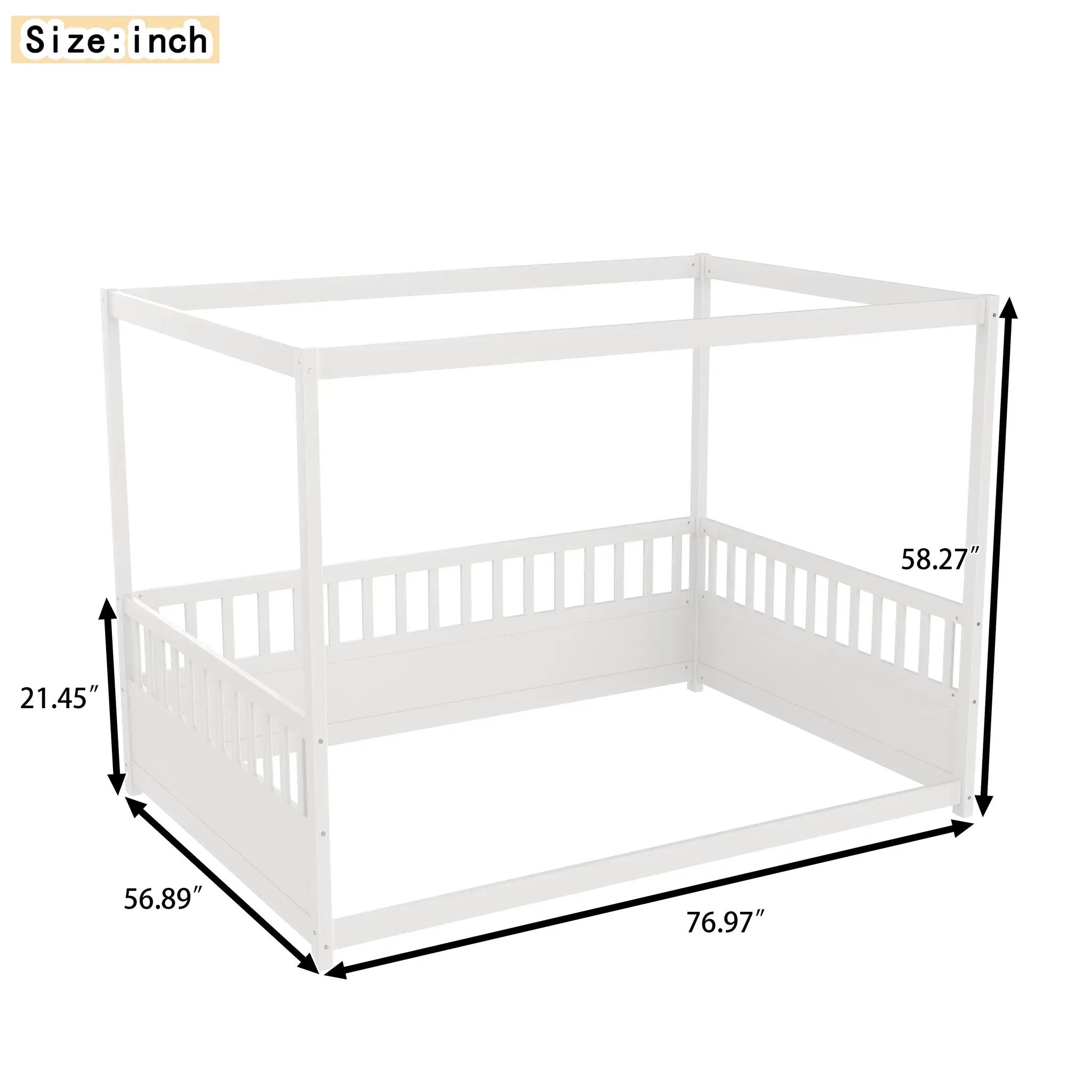 Full Size Canopy Bed Frame with Guardrails for Kids by HouseOfZazla