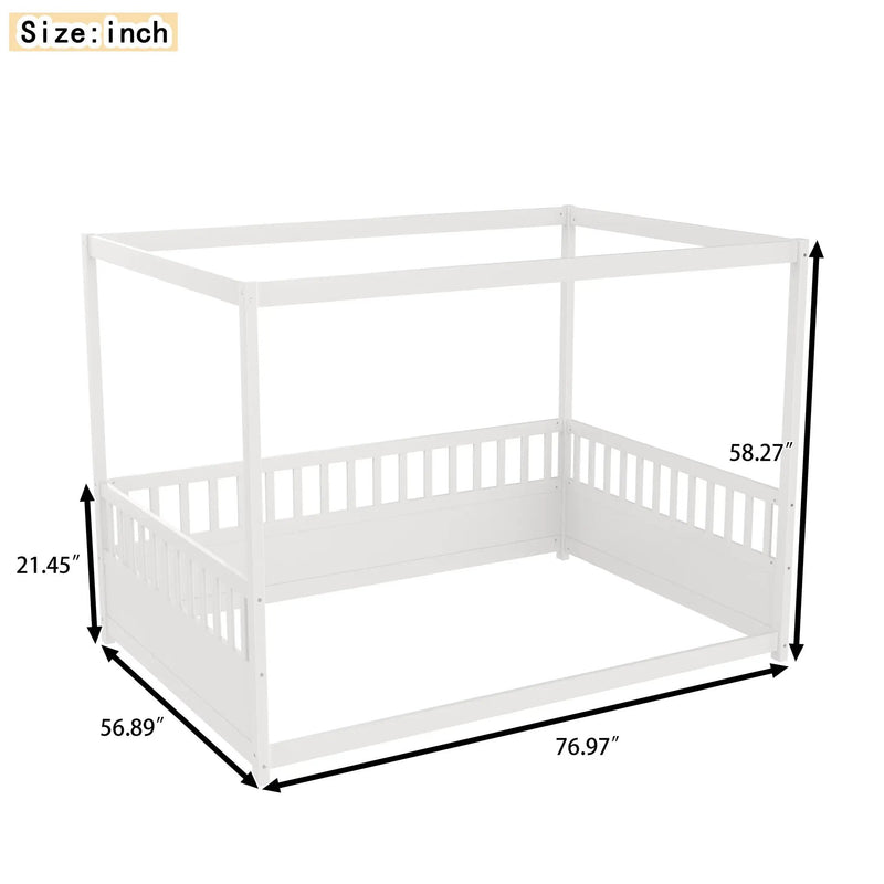 Full Size Canopy Bed Frame with Guardrails for Kids by HouseOfZazla