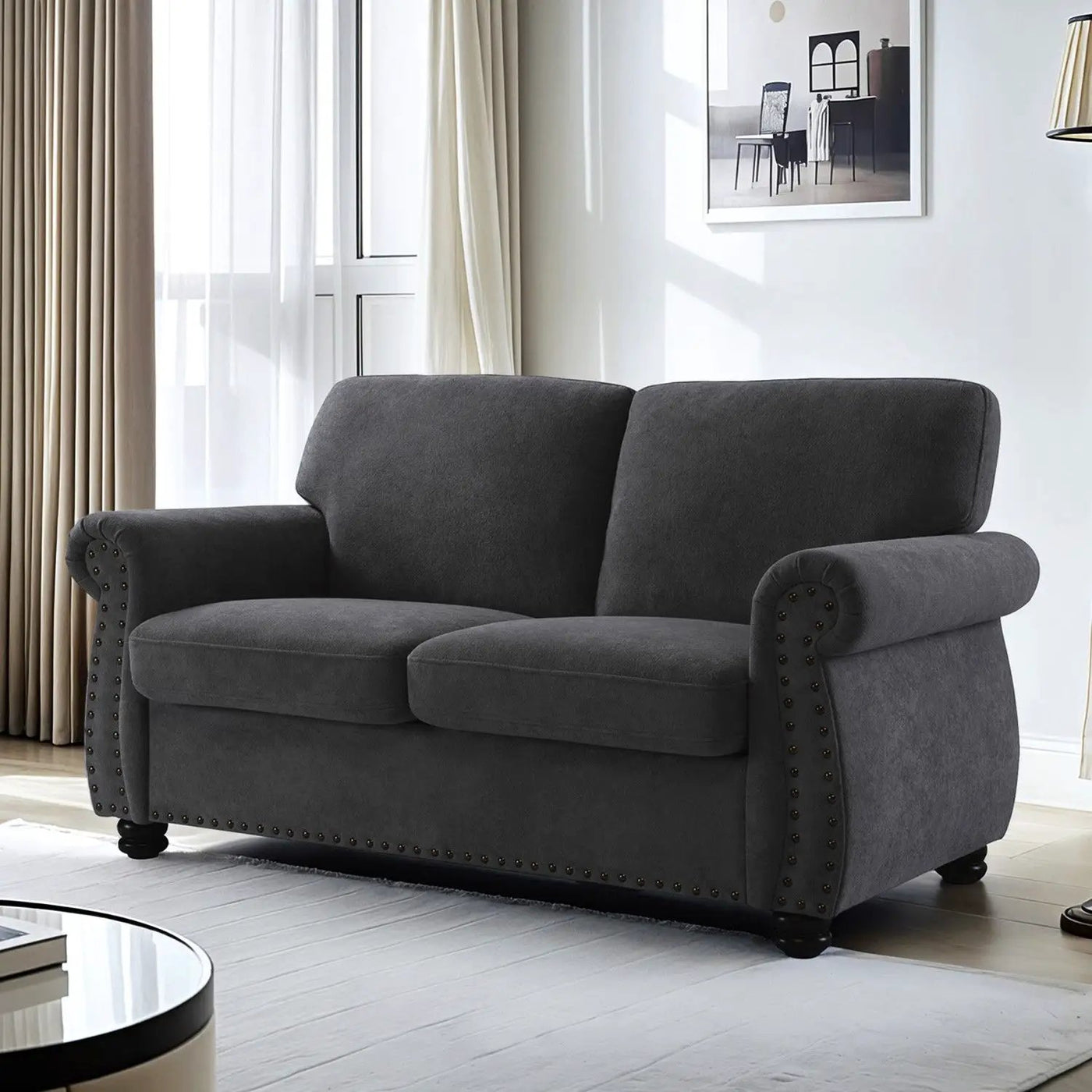 Soft Loveseat, Upholstered 2 Seater Couch, Loose Back Cushions And Turned Legs by Unique Piece Furniture