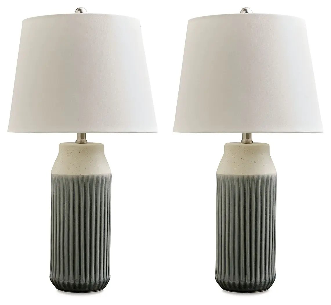 Afener - Ceramic Table Lamp (Set of 2) - Blue / Beige by Unique Piece Furniture