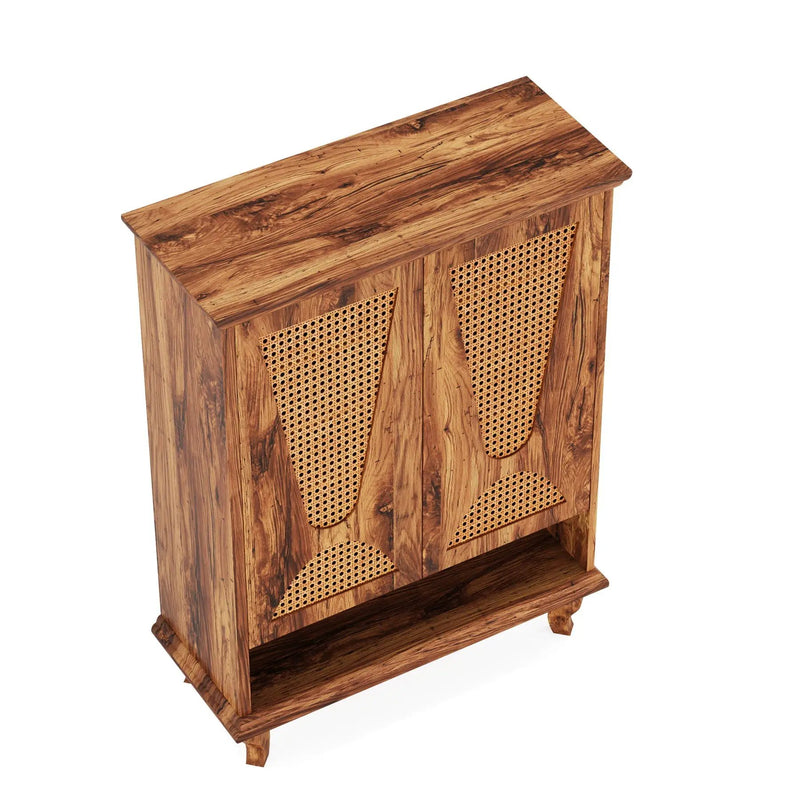 Shoe Cabinet With 5 Tier Freestanding Organizer, Ventilated Doors - Natural Wood by HouseOfZazla
