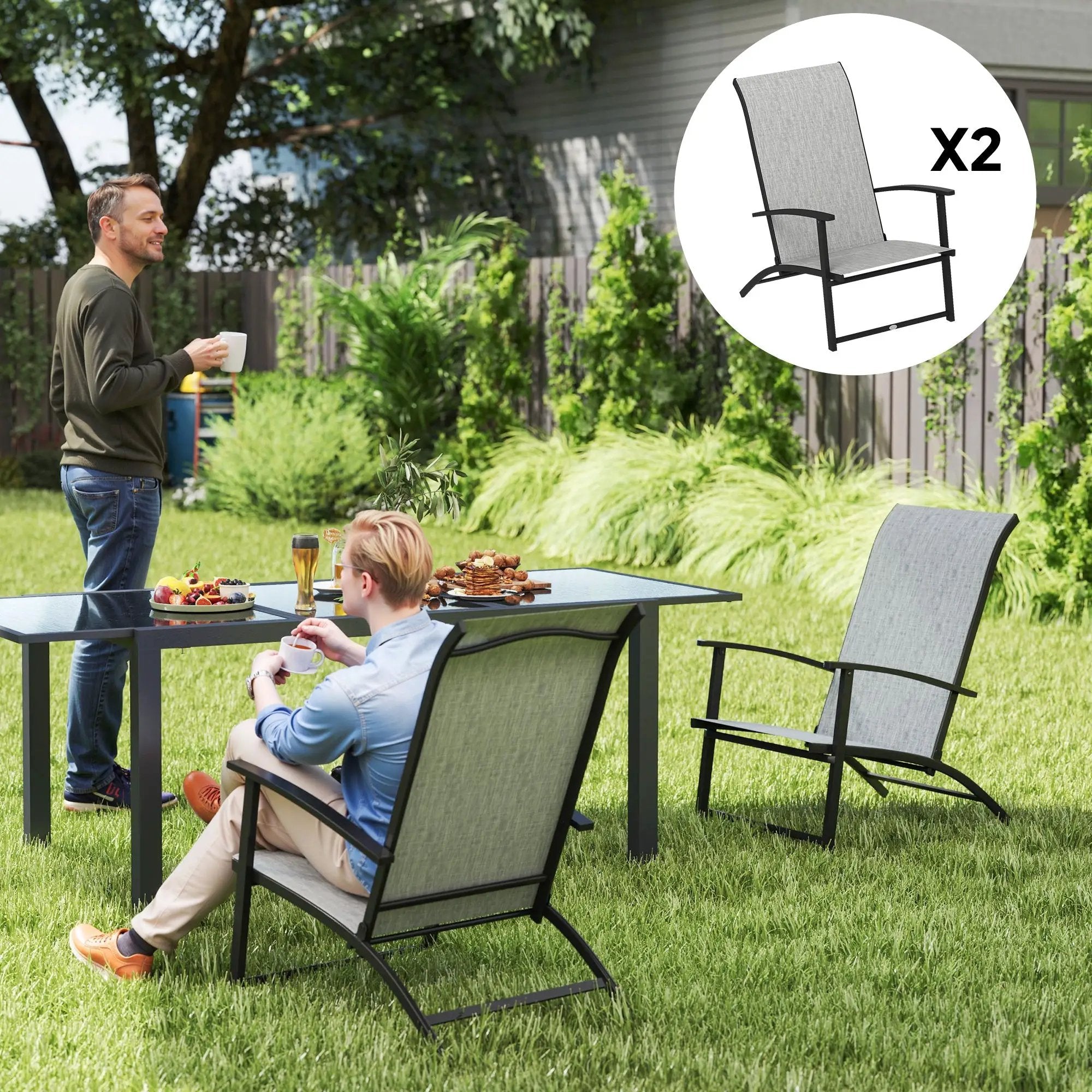 Outsunny Folding Patio Chairs Set of 2, Portable Outdoor Dining Chairs with High Back, Armrests by HouseOfZazla