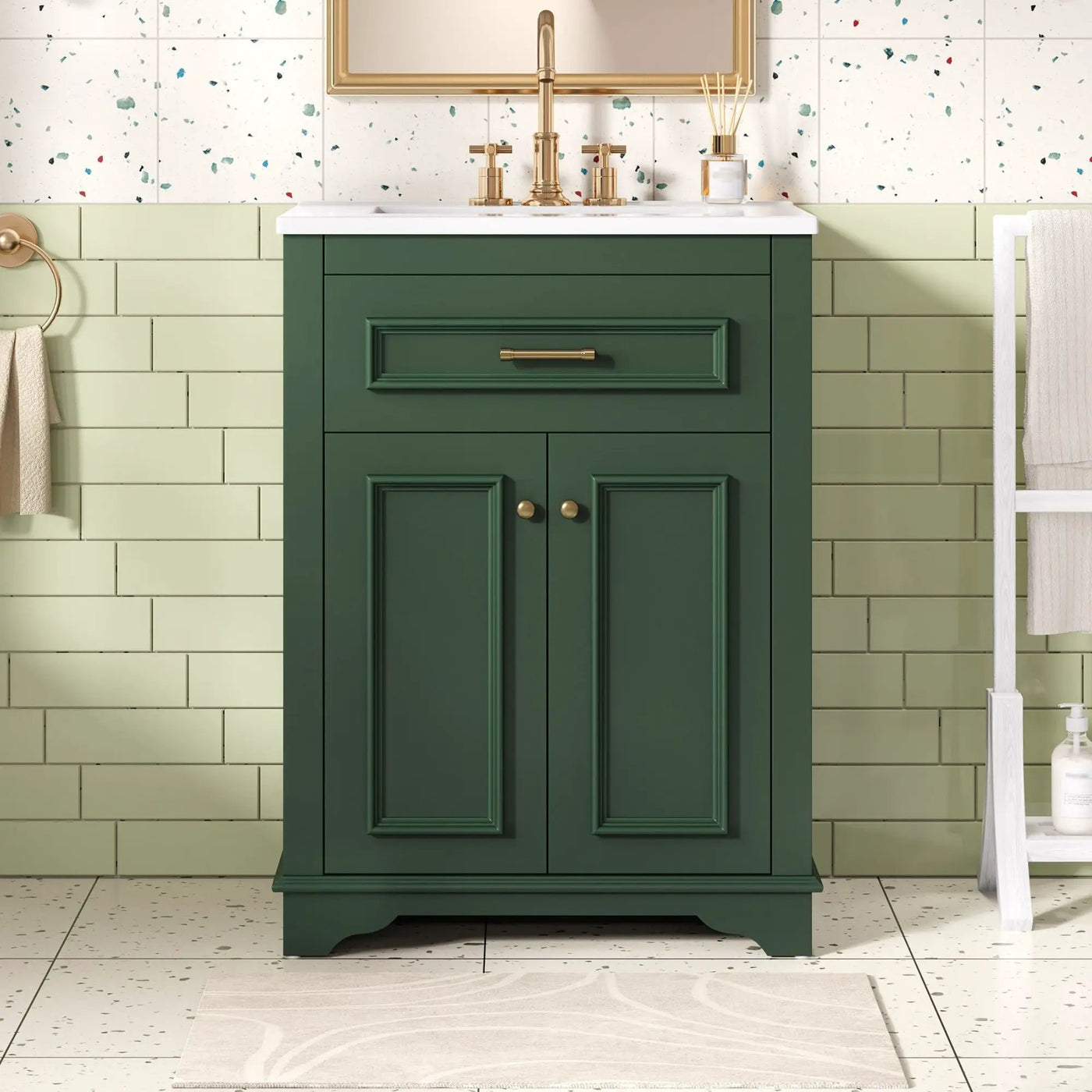 Bathroom Vanity With Integrated Sink, 2 Door Cabinet With Tip Out Drawer, Rectangular Design by Unique Piece Furniture
