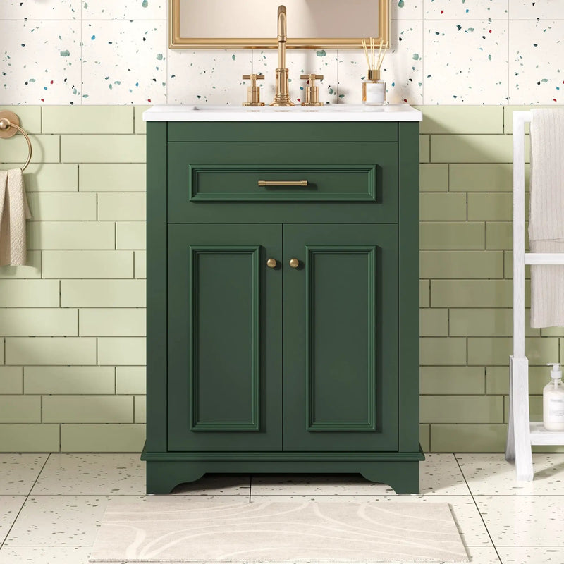 Bathroom Vanity With Integrated Sink, 2 Door Cabinet With Tip Out Drawer, Rectangular Design by Unique Piece Furniture