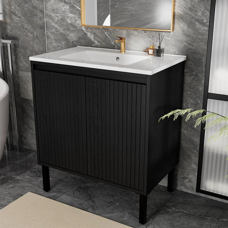 Bathroom Vanity With Ceramic Sink, Floor-Standing Design, Soft-Closing Drawers by Unique Piece Furniture