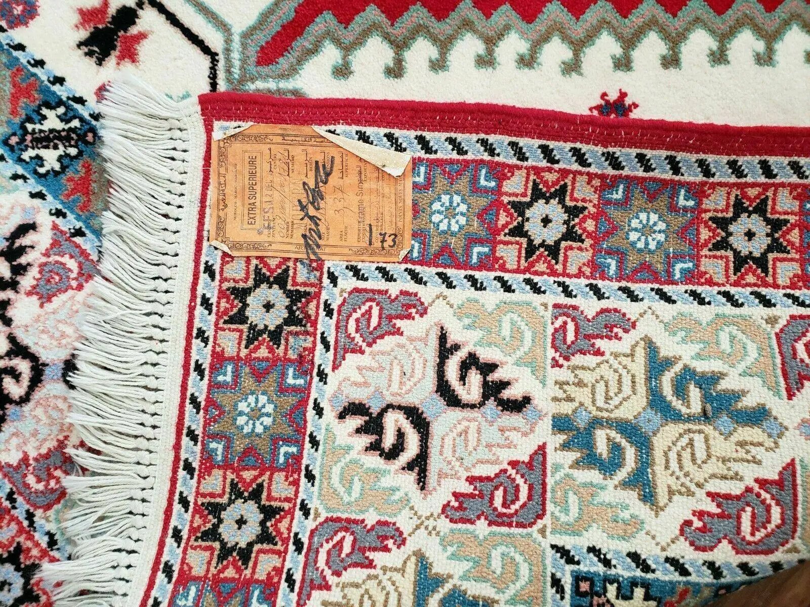 Vintage Moroccan Carpet 5x7 Area Rug, Berber Rug, Handmade Soft Wool Rug, Red Ivory and Blue, Geometric Medallion Rug, Bohemian Rug, Nice by Jewel Rugs