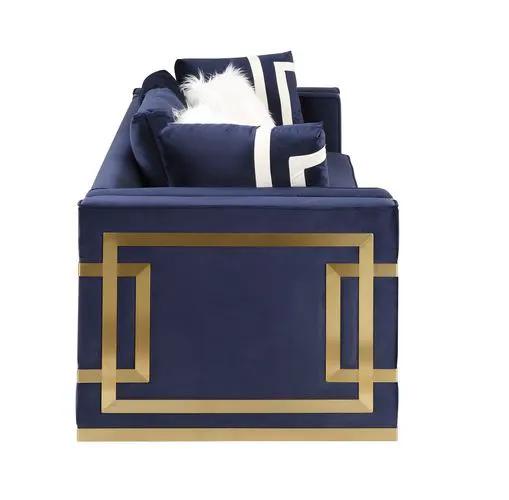 Virrux - Chair With 2 Pillows - Blue Velvet & Gold by Unique Piece Furniture