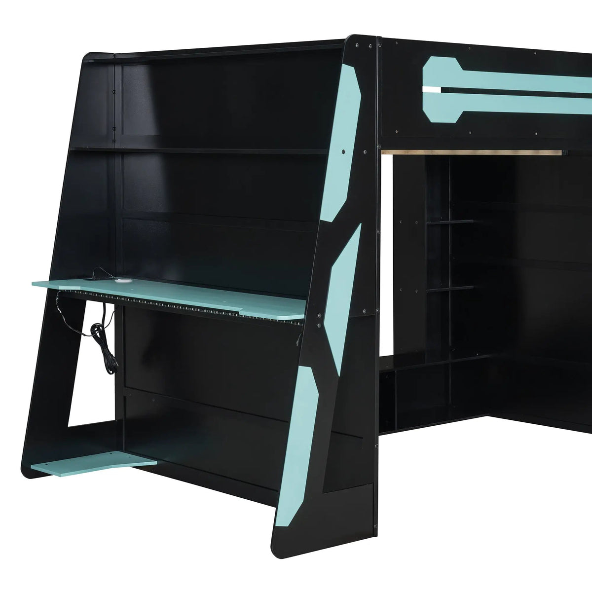 Full Size Wood Loft Bed with Desk, Multi-storage Shelves and RGB Light, photo 7 of 10