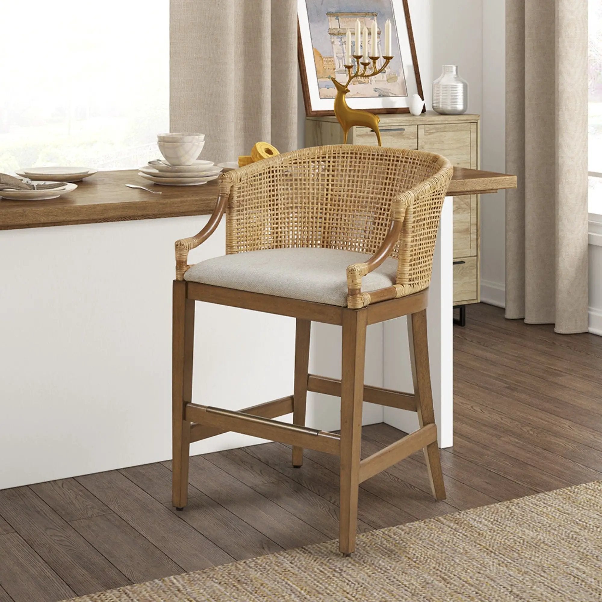 Casual Handcrafted Rattan Counter Stool by Unique Piece Furniture