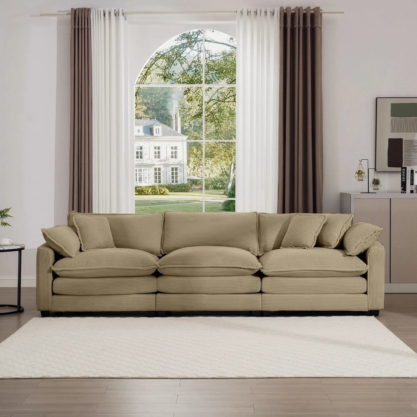 Mid-Century Modern 3 Seater Sectional Sofa With Arm And Throw Pillows by Unique Piece Furniture