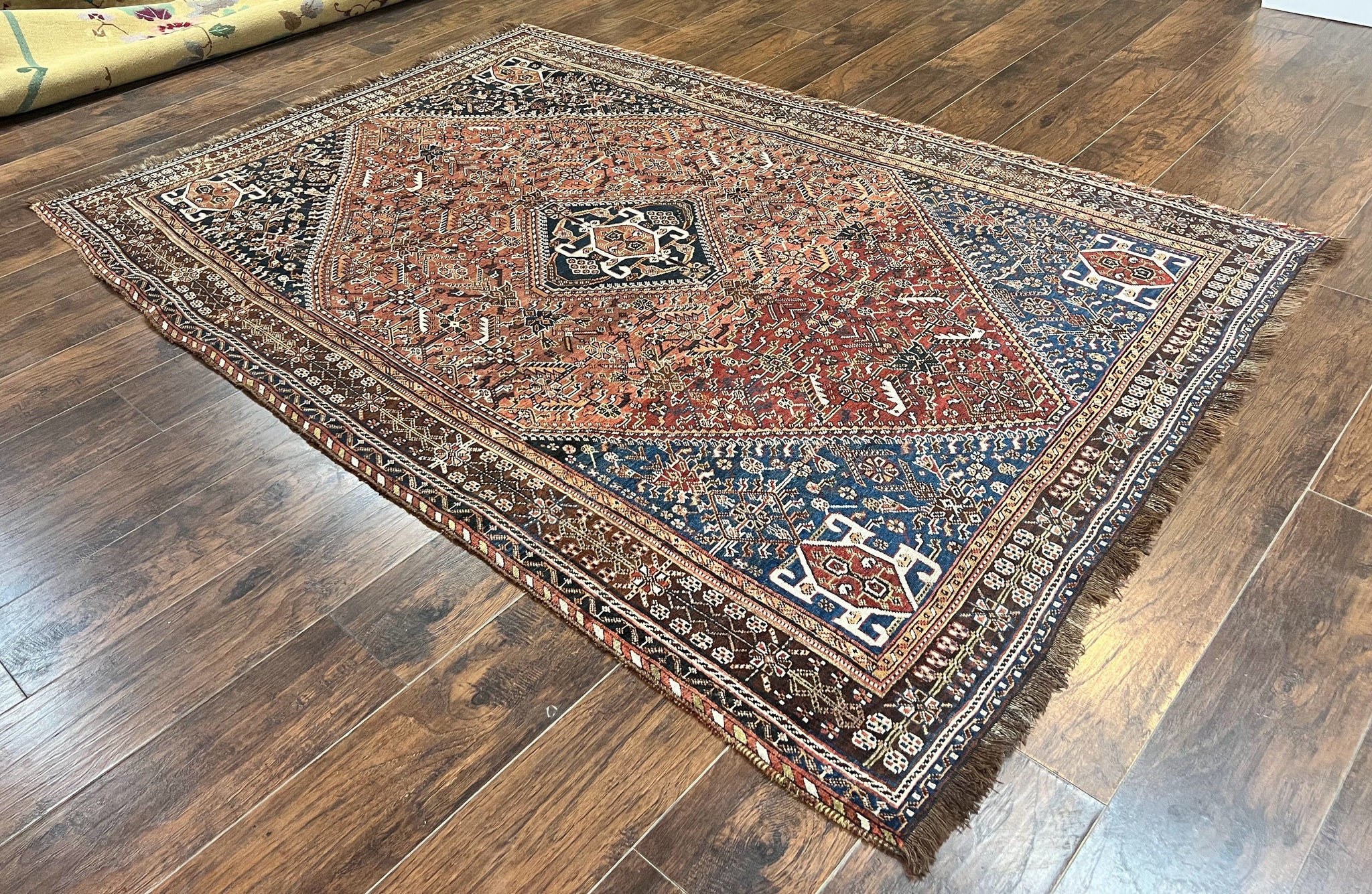Antique Persian Shiraz Tribal Rug 6x8, Geometric Rug, Wool Handmade Hand Knotted Carpet, Red Blue by Jewel Rugs