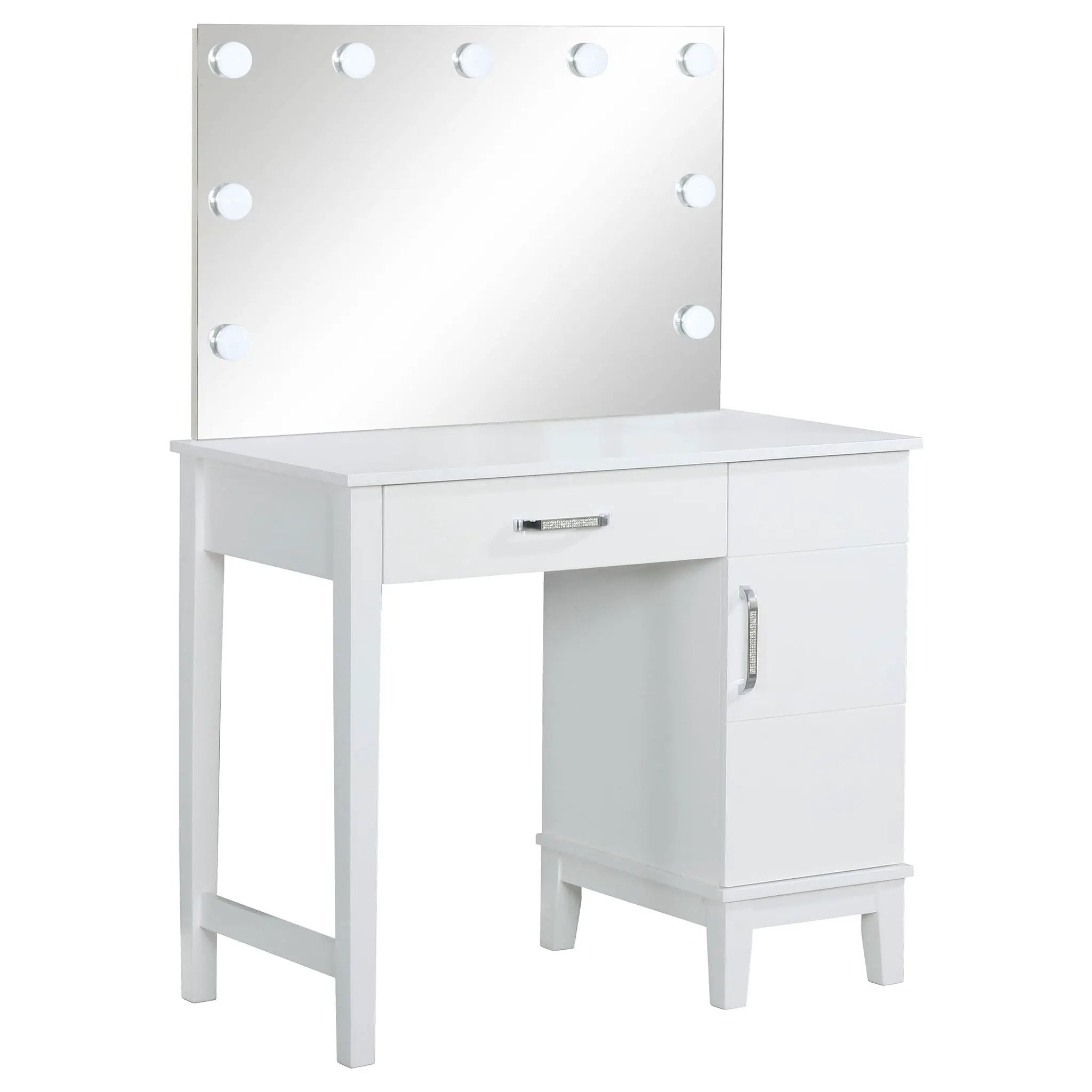 Elijah - Vanity Set With Lighting And Stool - White by HouseOfZazla