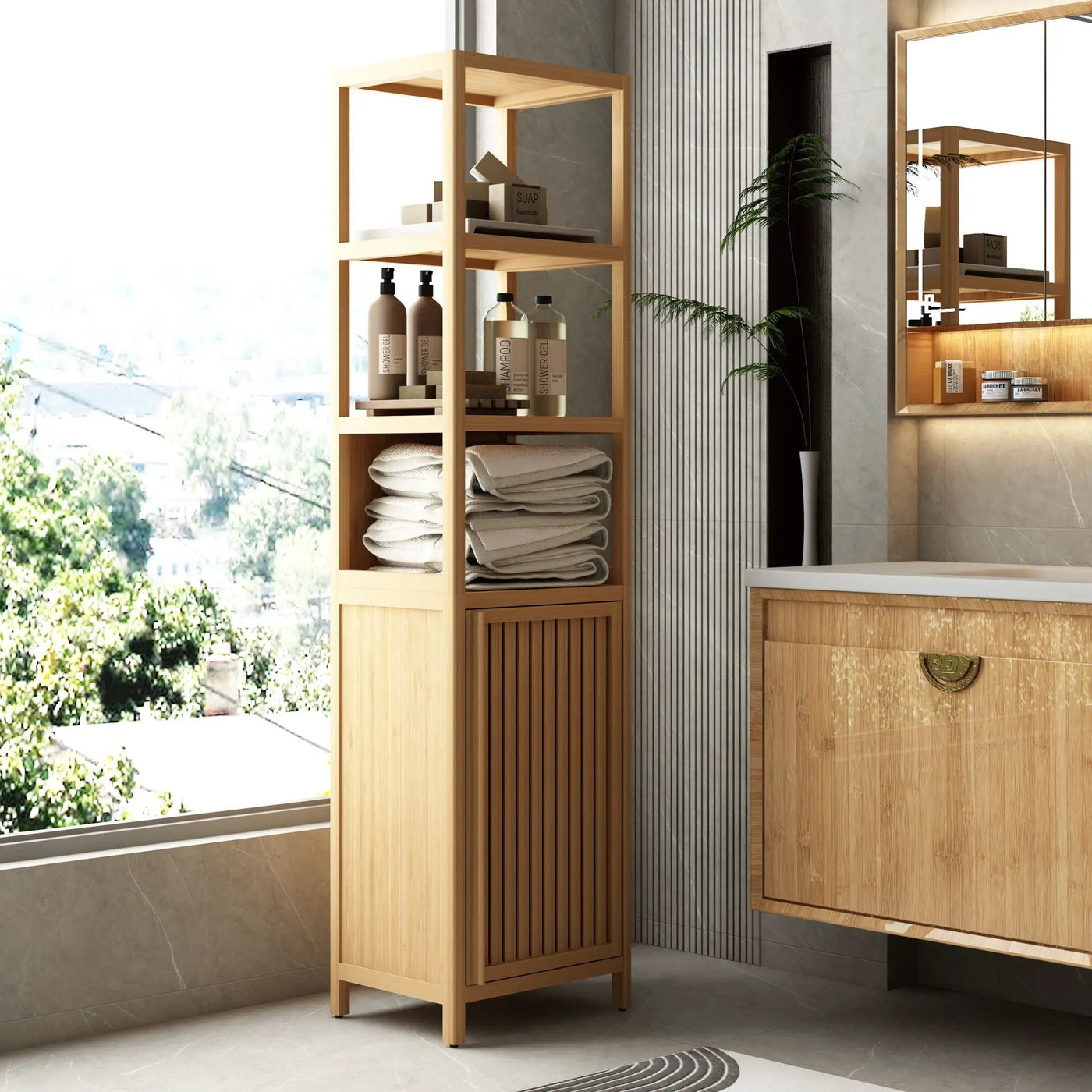 Storage Cabinet With Tall Tower, Multifunctional For Bathroom by Unique Piece Furniture