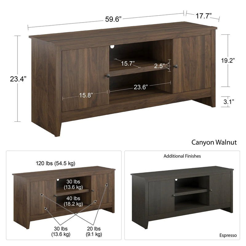 TV Stand For TVs Up To 65" With Open Shelves And Storage Cabinets - Walnut by HouseOfZazla