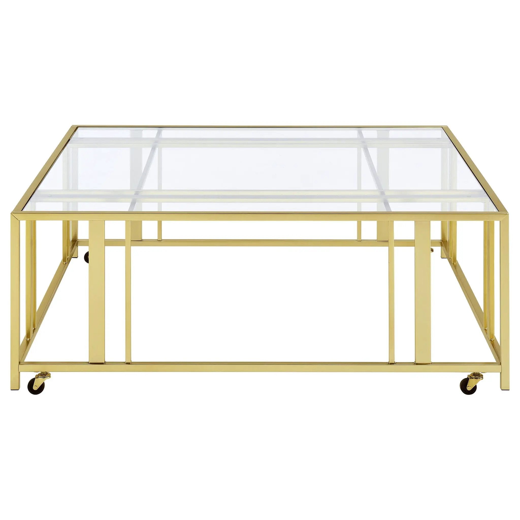 Adri Square Glass Top Coffee Table with Casters Matte Brass by Unique Piece Furniture