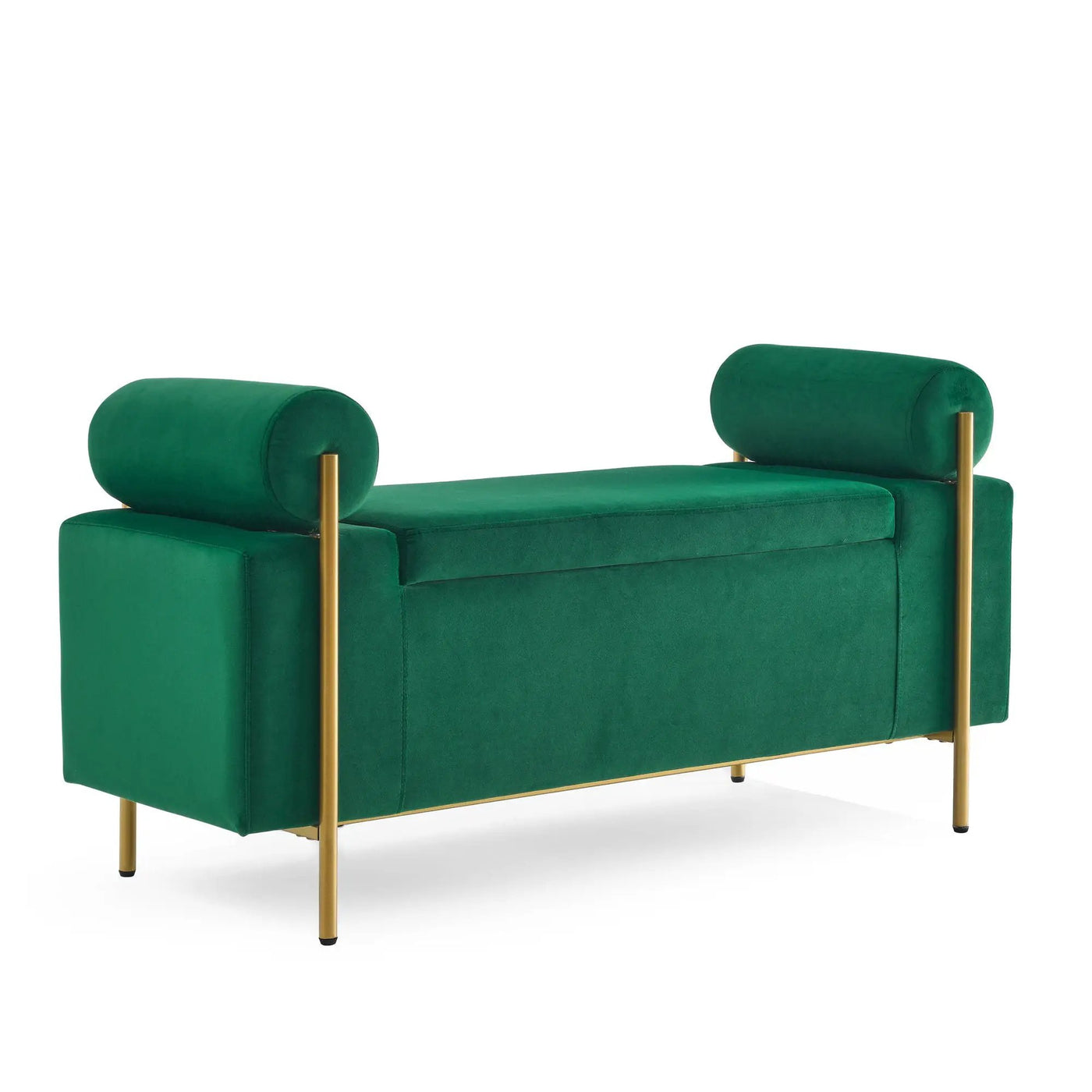 Elegant Upholstered Storage Bench With Cylindrical Arms And Iron Legs, by HouseOfZazla