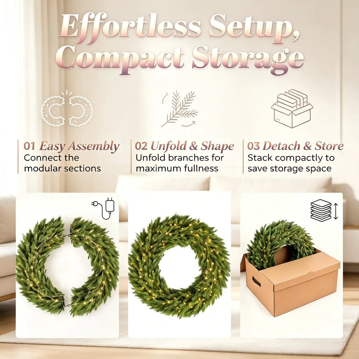 36 in Pre-Lit Norwegian Spruce Christmas Wreath, photo 3 of 9