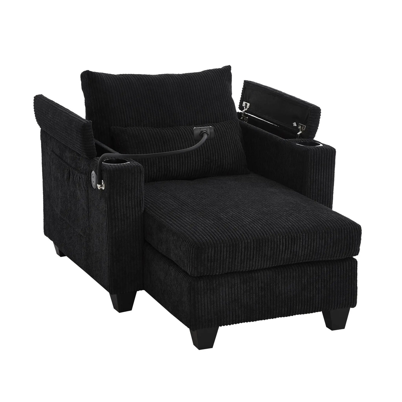 Convertible Chaise Lounge Sofa Chair With USB Ports, Cup Holders, Phone Holder And Storage by Unique Piece Furniture