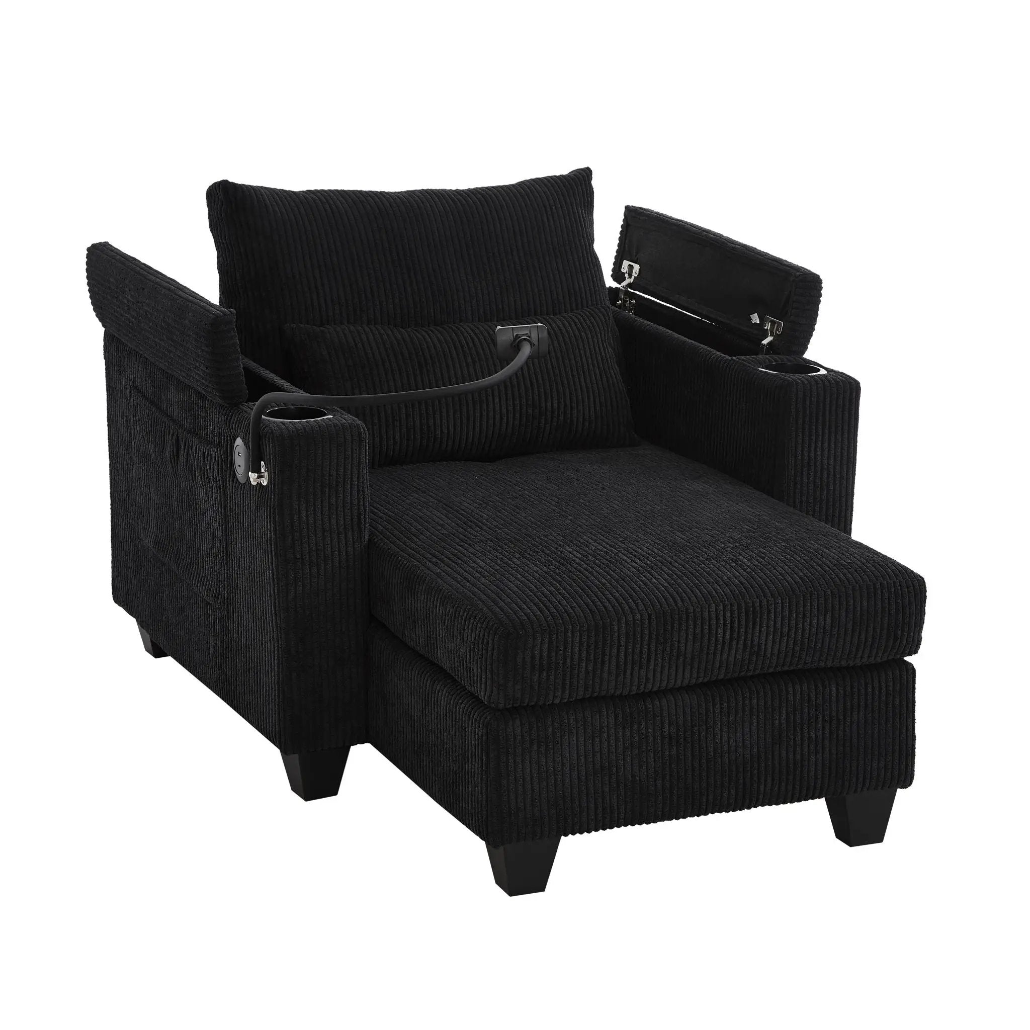 Convertible Chaise Lounge Sofa Chair With USB Ports, Cup Holders, Phone Holder And Storage by Unique Piece Furniture