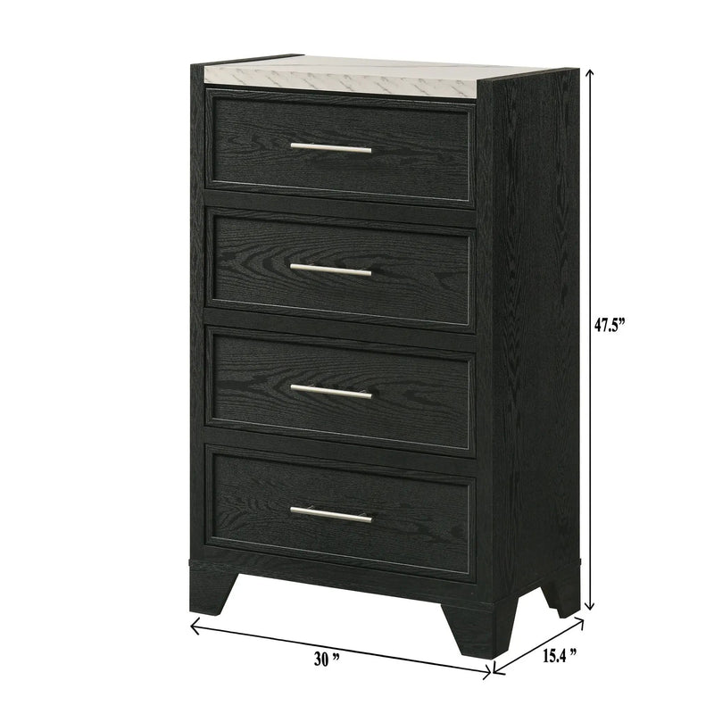 1 Piece 4 Drawers Tall Chest Bedroom Furniture - Black / White by Unique Piece Furniture
