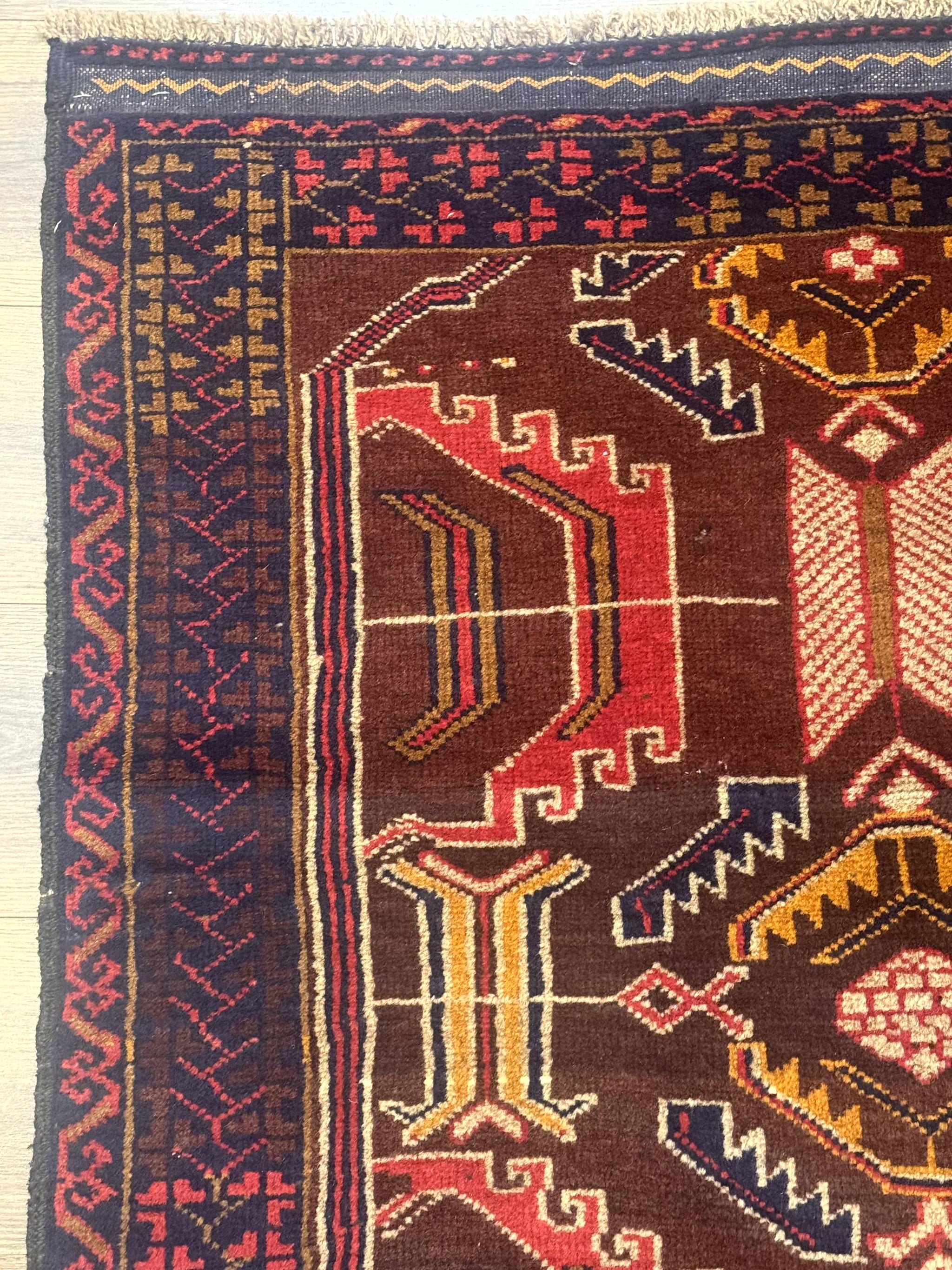 Afghan Rug 3x7, Maroon and Navy Blue, Balouch Carpet, Tribal Rug, New by Jewel Rugs
