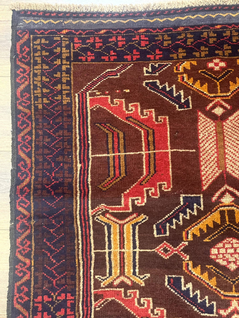 Afghan Rug 3x7, Maroon and Navy Blue, Balouch Carpet, Tribal Rug, New by Jewel Rugs