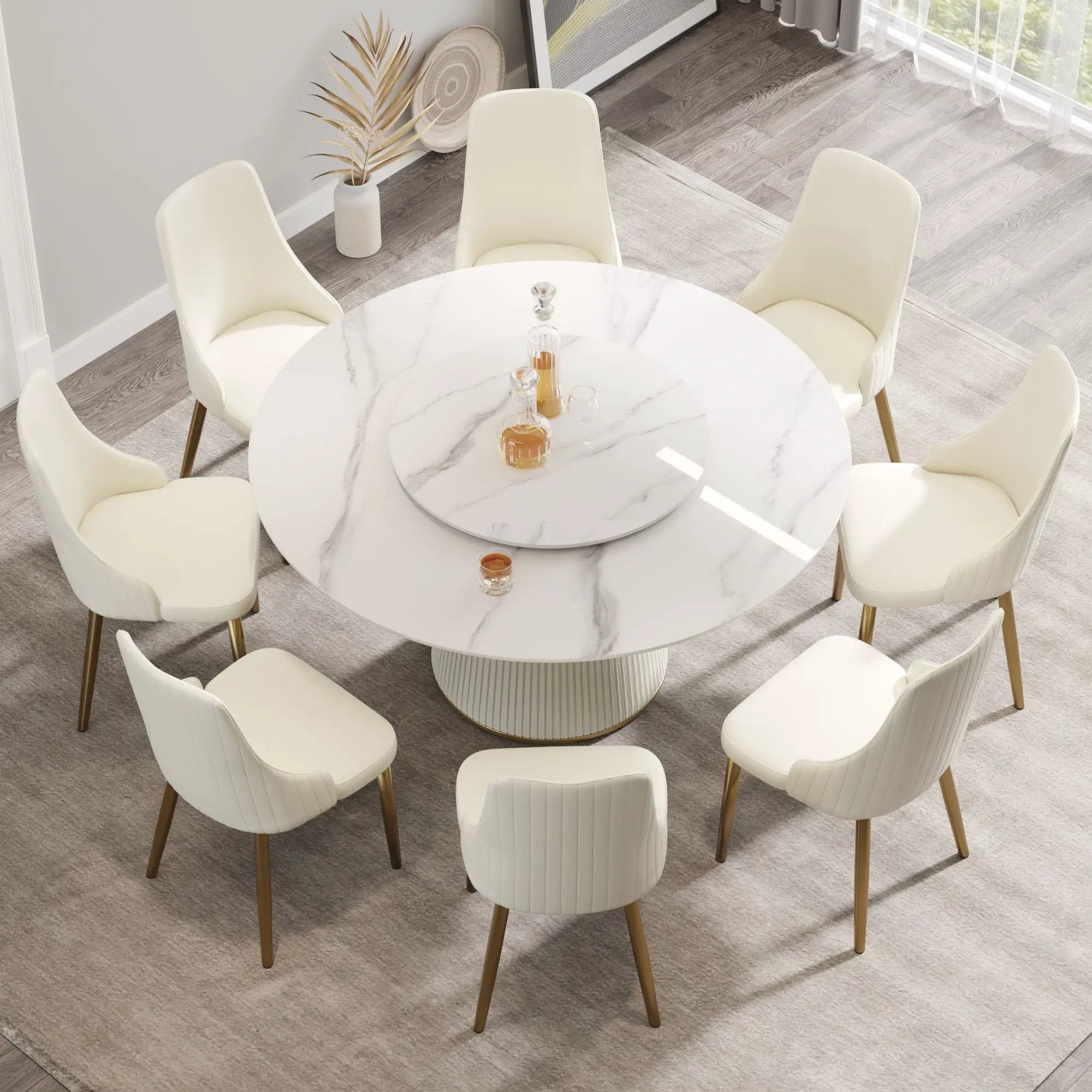 Modern, Round Carbon Steel Base Dining Table, Can Accommodate 6 People by HouseOfZazla