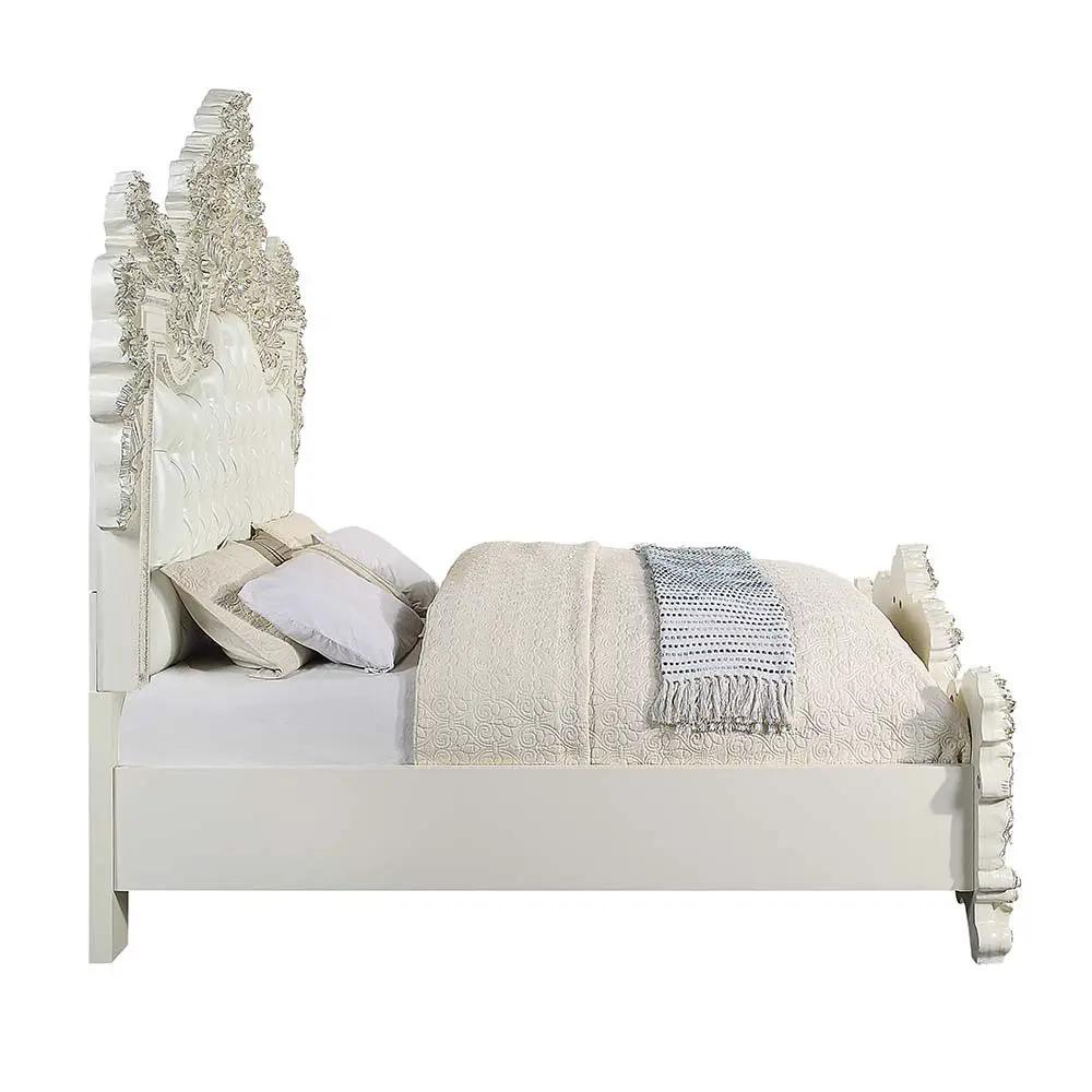 Adara - Eastern King Bed - Pearl White Synthetic Leather & Antique White by Unique Piece Furniture