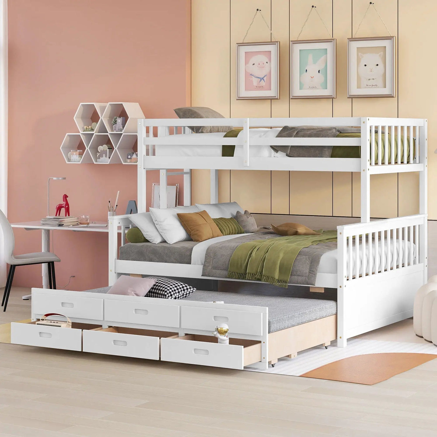 Bunk Bed With Twin Size Trundle And Drawers by Unique Piece Furniture