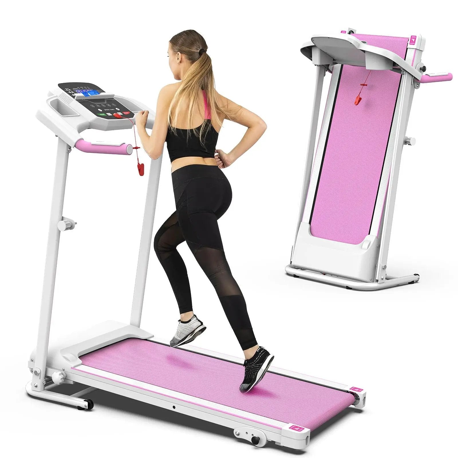 Foldable Treadmill 2.5Hp Electric Folding Treadmill Running Walking Machine For Home Gym, Max 265 Lbs Weight Capacity - Pink / White by HouseOfZazla