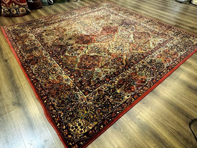 Square Karastan Multicolor Panel Kirman Rug #717, Rare Size 8.8 x 8.8, Original 700 Series, Wool by Jewel Rugs