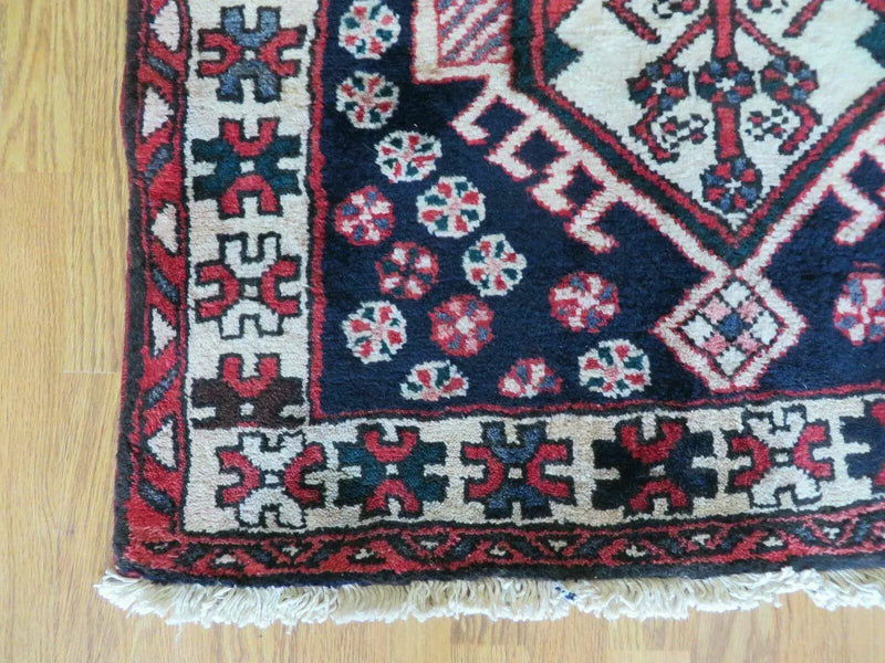 Persian Runner Rug 3.5 x 10.7, Karajeh Heriz Rug, Navy Blue, Geometric Medallions by Jewel Rugs