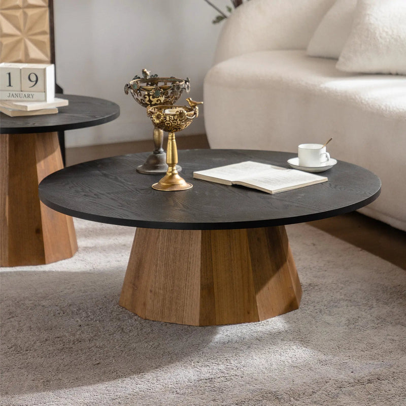 Round Coffee Table with Sturdy Pedestal Design by HouseOfZazla