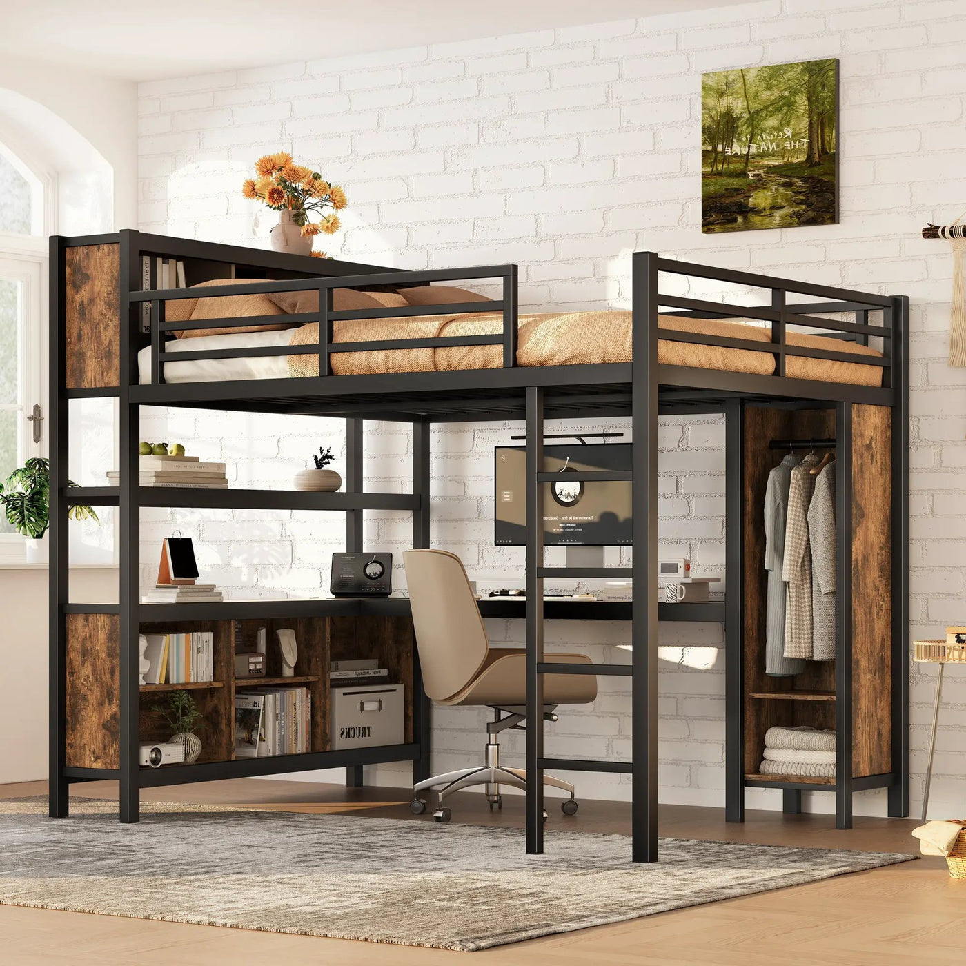 Metal Loft Bed with Wardrobe and L-Shaped Desk by HouseOfZazla