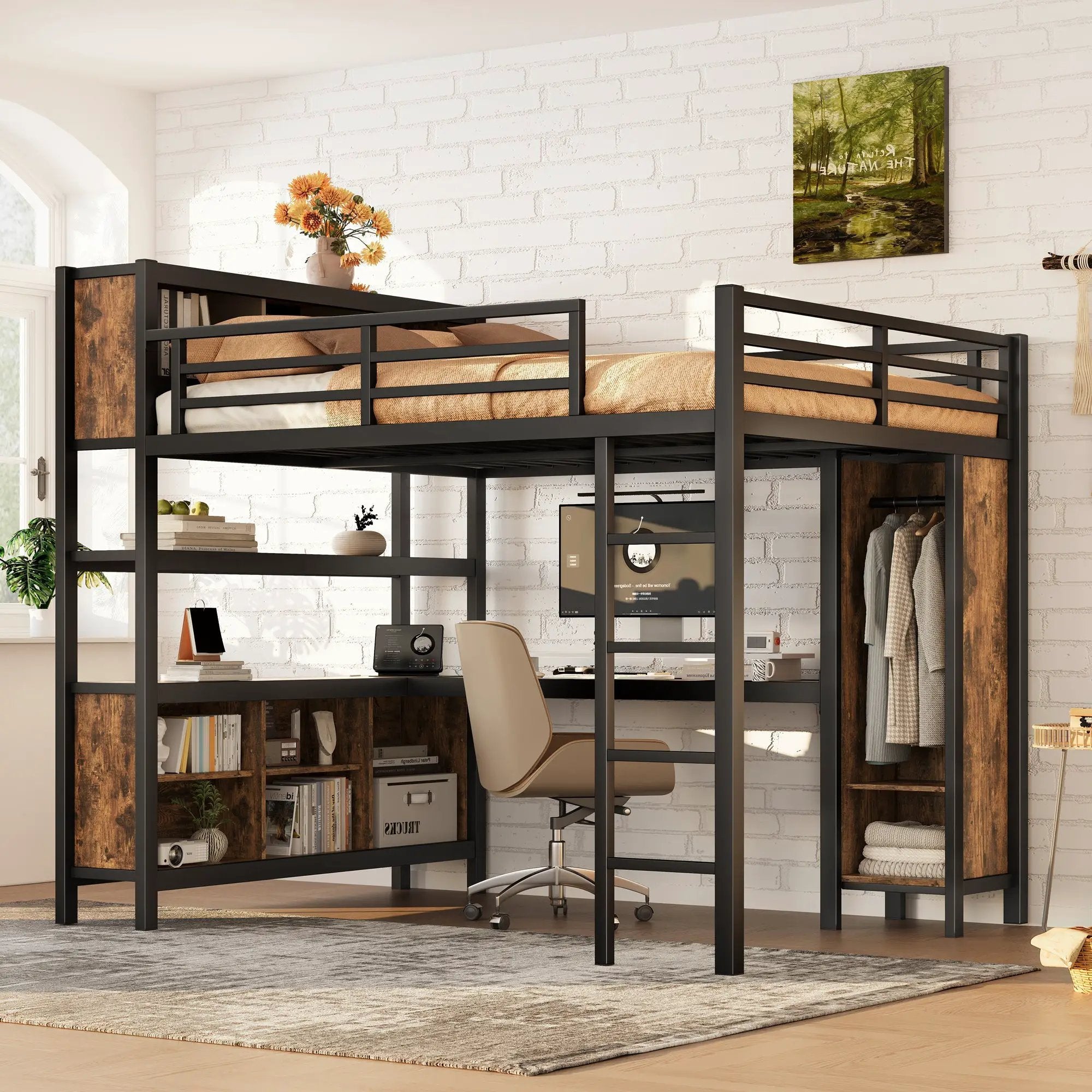 Metal Loft Bed with Wardrobe and L-Shaped Desk by HouseOfZazla