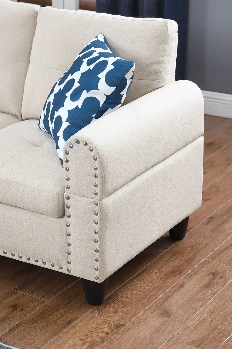 Alger - Wide Left Hand Facing Sofa & Chaise With Ottoman - Beige by Unique Piece Furniture
