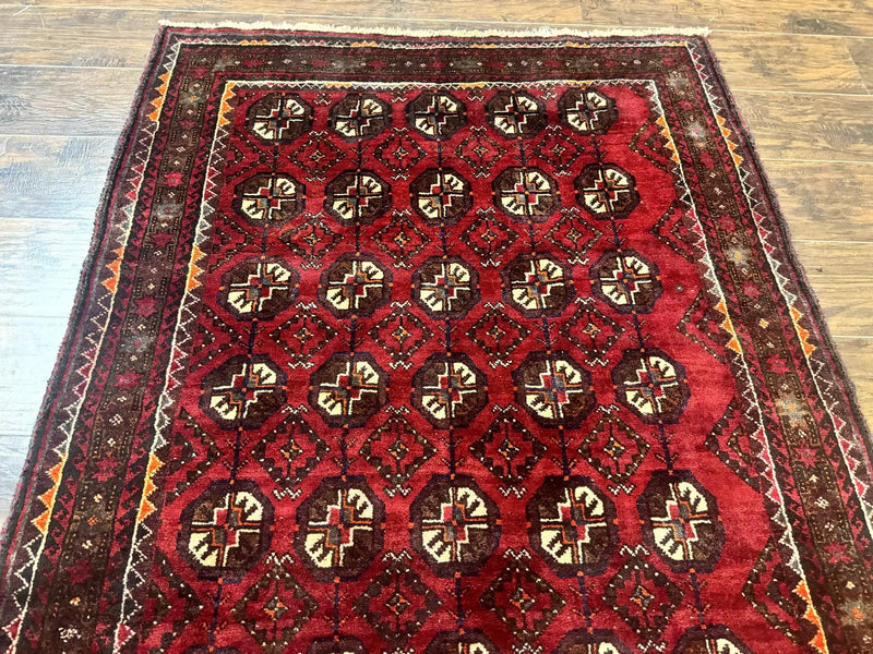 Persian Turkoman Tribal Rug 4x8, Handmade Vintage Wool Carpet, Red, Bohemian Rug by Jewel Rugs