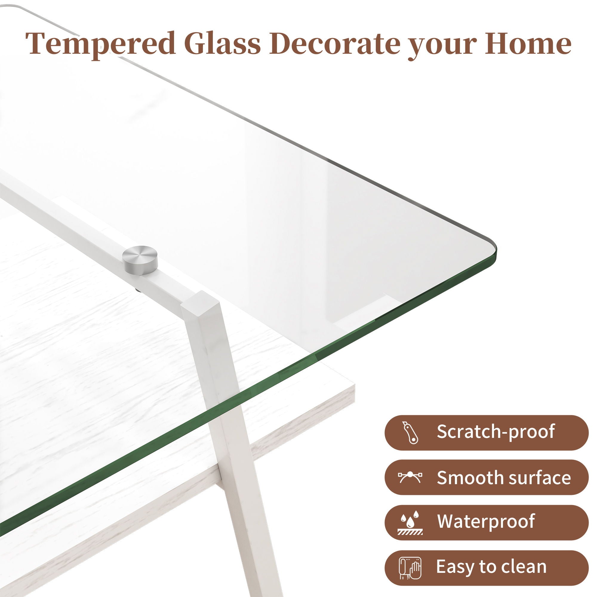 Rectangle Coffee Table, Tempered Glass Tabletop With Metal Legs, Modern Table For Living Room by HouseOfZazla