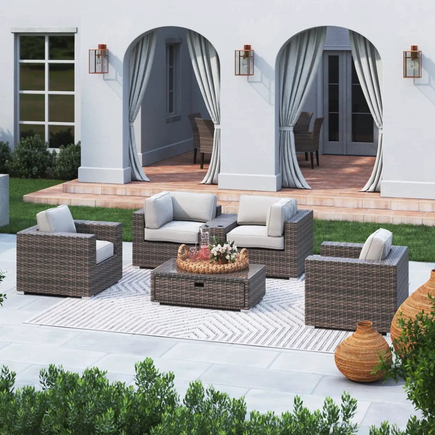 Wicker Seating Group Set With Table And Cushions by HouseOfZazla