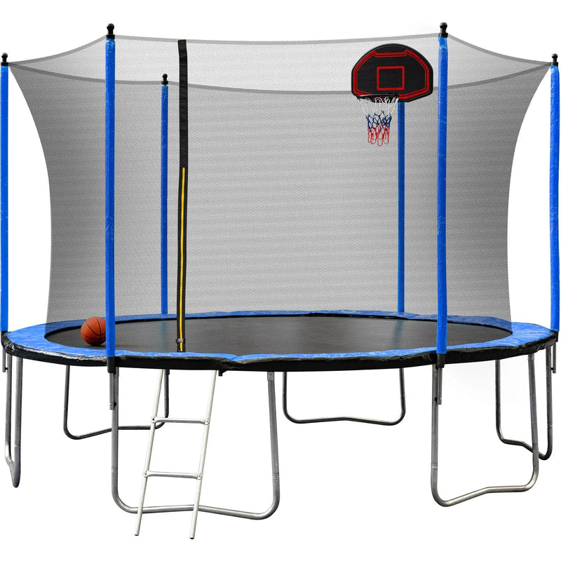 15Ft Trampoline With Basketball Hoop Inflator And Ladder (Inner Safety Enclosure) by HouseOfZazla