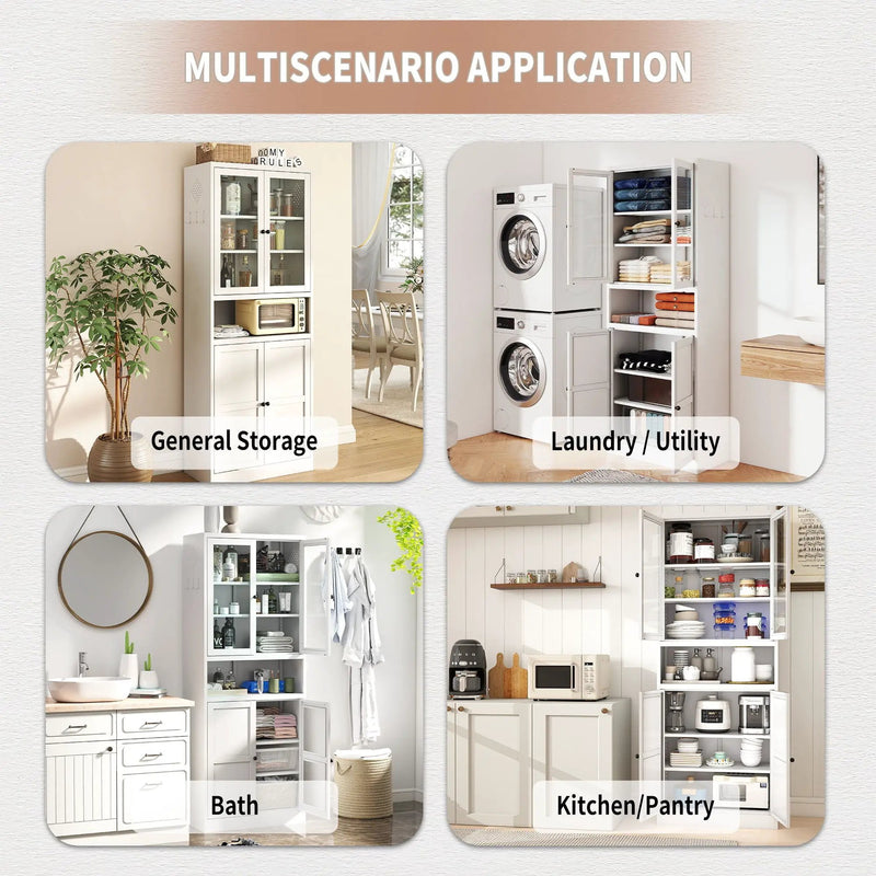 Kitchen Pantry Cabinet Tall Storage With Adjustable Shelves, Heavy Duty Stainless Steel Frame - White by HouseOfZazla