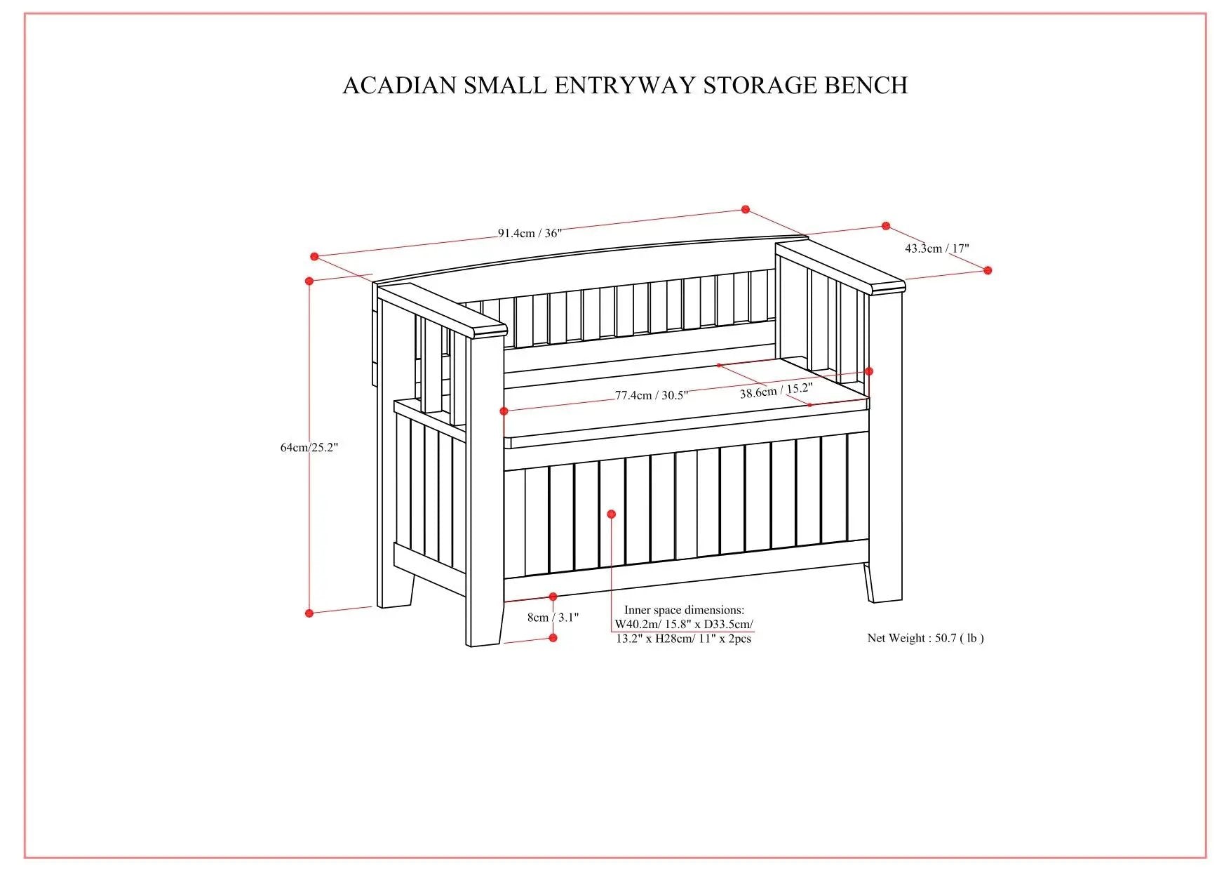 Acadian - Entryway Storage Bench, Handcrafted by Unique Piece Furniture